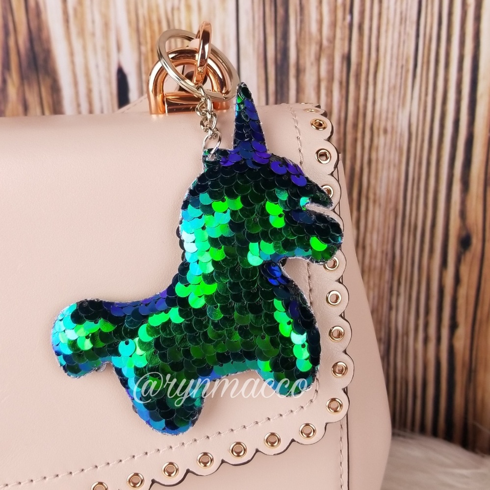 Blue Green Sequin Unicorn Keychain